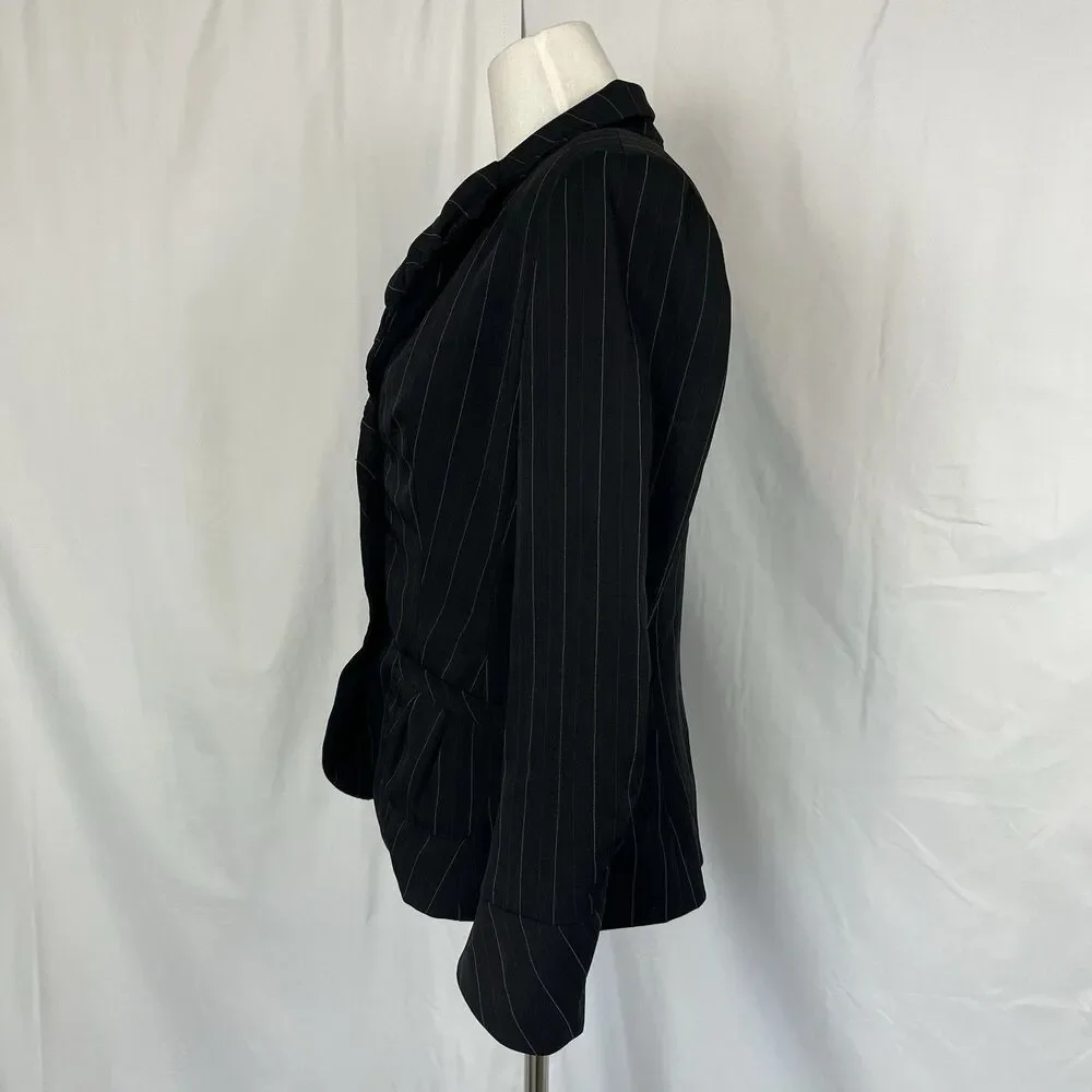 Bisou Bisou Steampunk Pin Striped Blazer Sz 10 Rouched Sleeve Workwear Office